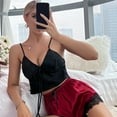 thumbnail image 4 of B91xZ Ensembles de Pyjama pour Femmes en Satin à Volants Lingerie Camisole 2 Pcs Pjs, Rouge S, 4 of 4