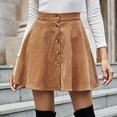 thumbnail image 3 of VUPSGEZ Skater Skirt Features Elastic Waist Band Women Lady Solid Color High Waist Corduroy A-Line Skirt Mini Skirt Women’S Pleated Maxi Skirt(Khaki,S), 3 of 8