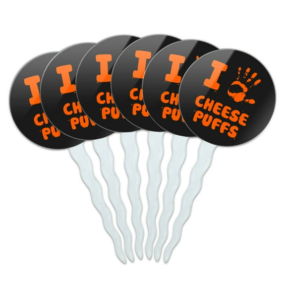 I Love Cheese Puffs Hand Print and Crumbs Funny Cupcake Picks Toppers Decoration Set of 6