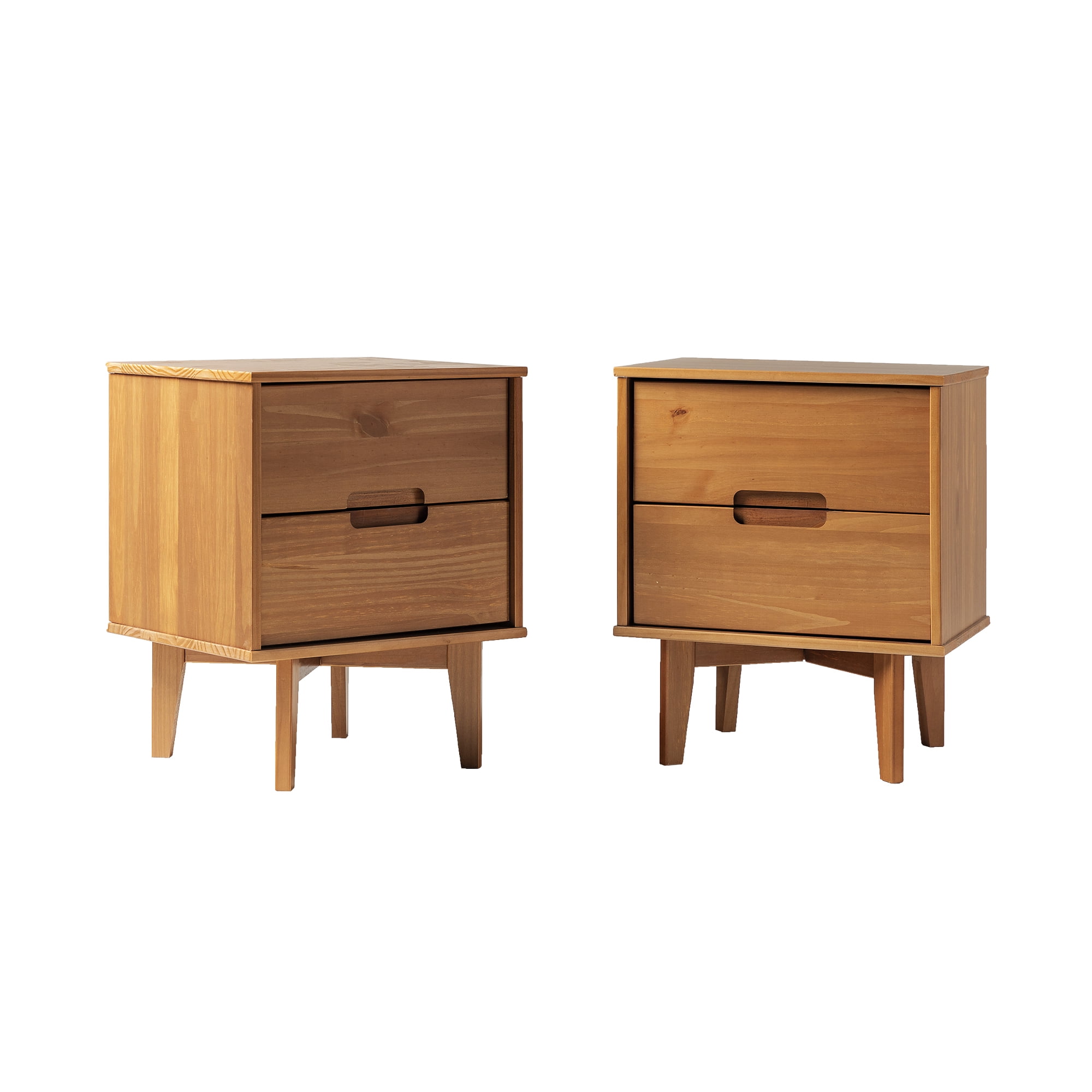Walker Edison Mid-Century Modern 2-Drawer Solid Wood Nightstands, Caramel, Set of 2