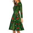 thumbnail image 2 of FKELYI Christmas Tree Women Dresses Size L Loose Green Twirly Skater Dress Knee Length Polyester Long Sleeve Dress for women Formal, 2 of 4