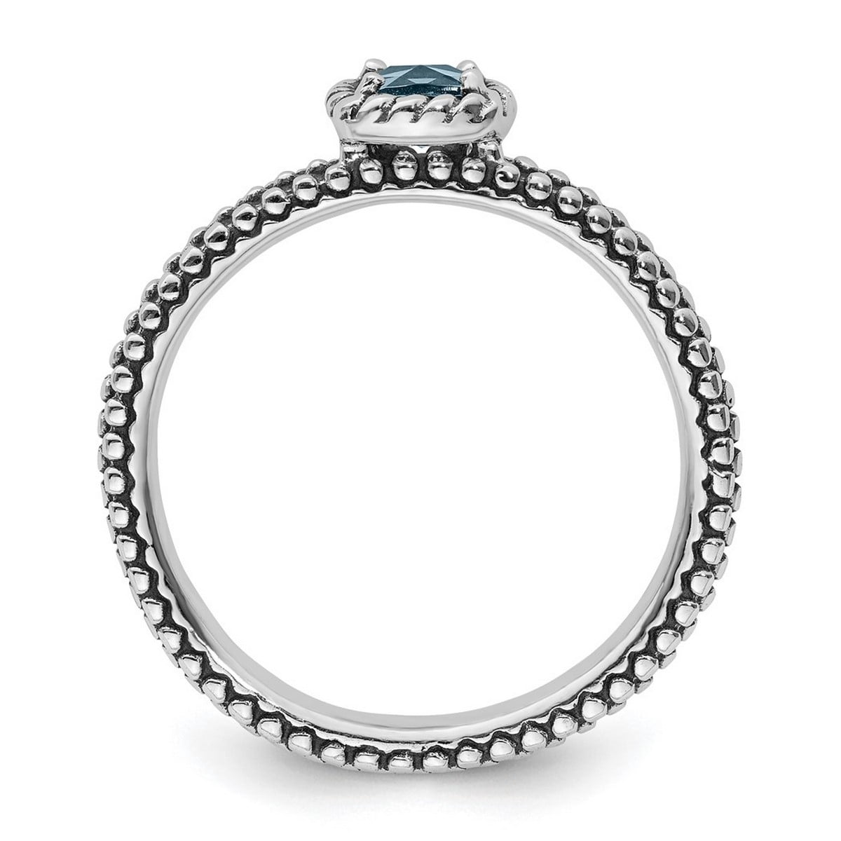 2.5mm 925 Sterling Silver Prong set Oxidized Stackable Checker-cut Aquamarine Antiqued Ring Size 9 Stackable Ring for Wo