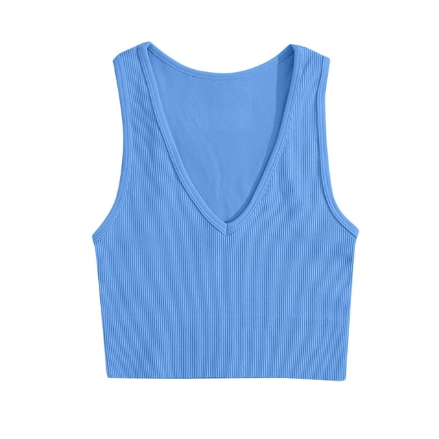 Timegard Débardeurs de Gym pour Femmes Sans Manches à Col en V Côtelé Confortable Court Extensible Athlétique Course Yoga Hauts