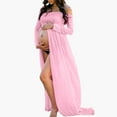 thumbnail image 2 of Odeerbi Womens Maternity Dress for Photoshoot 2025 Fashion Solid Color Pregnant Dress Long Sleeve Off Shoulder Long Dress Pink M, 2 of 6