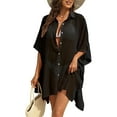 thumbnail image 2 of KOMOO Women Chiffon Beach Smock Solid Color Dot Texture See-Through Loose Cover-Up Button Long Shirt, 2 of 6