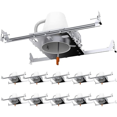 

YIGOU Lighting 10 Pack 4 Inch Recessed Lighting Housing Can Light New Construction Air Tight Steel Ceiling Can 120-277V Hard Wired TP24 Connector Easy Install IC Rated UL Listed