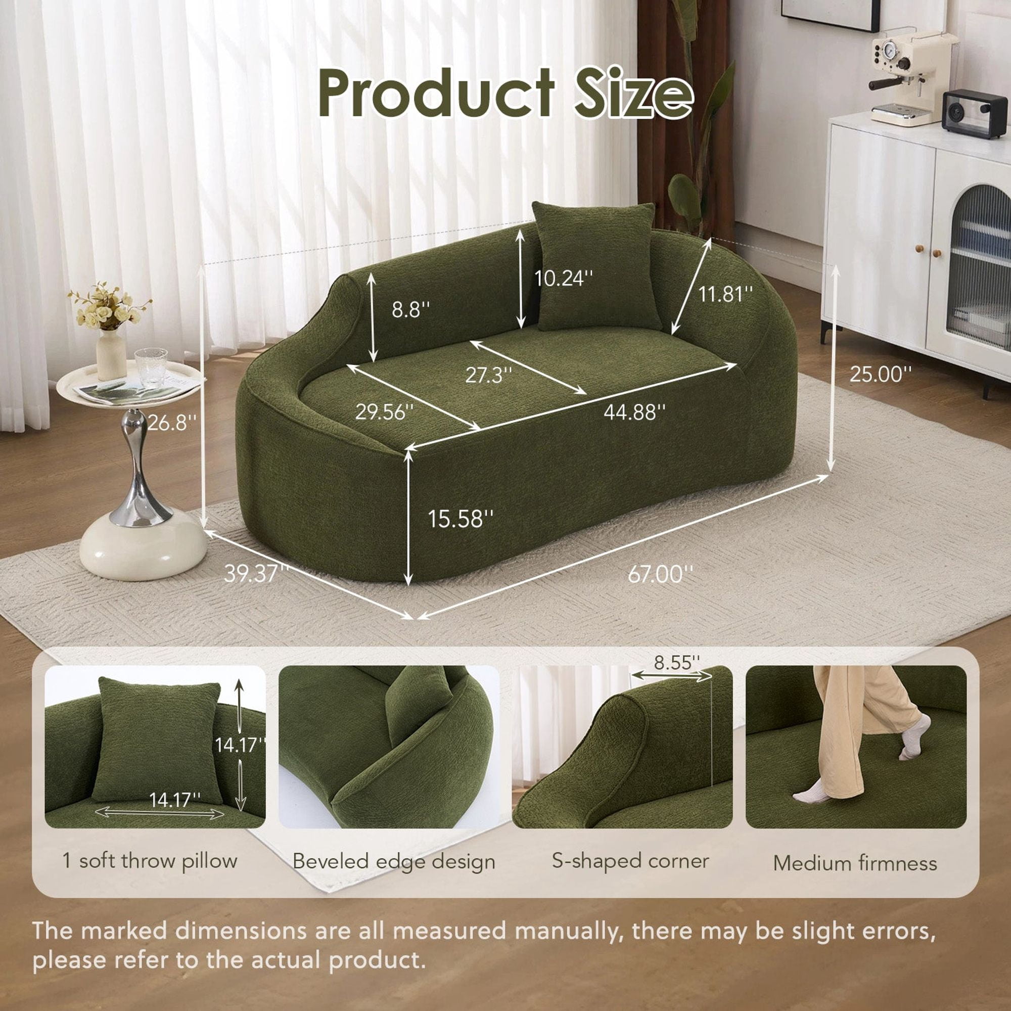 Sailvan Compression Curved Chaise Longue Loveseat Sofa Bed with 1 Pillow