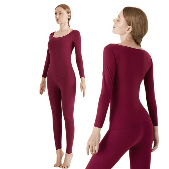 2022 Women's round neck traceless new thermal underwear double-sided abrasion slimming autumn clothes and trousers winter suit Red S