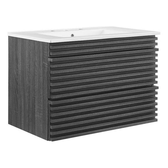 Modway Render 30" MDF Wood Wall-Mount Bathroom Vanity in Charcoal/White