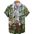 thumbnail image 5 of Camisa hawaiana con estampado 3D de flamencos de jungla tropical para hombre, blusa holgada de manga corta de verano estilo urbano de estilo Harajuku con solapa y botones, 5 of 5