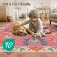 thumbnail image 4 of ODIKA 8'x10' Washable Area Rug Non-Shedding, Easy Care, Pink Turquoise Vibrant Floral Symphony Accents Elegant Symmetrical Design with Ornate for King Size Bedroom Under Bed, Master Suite, 4 of 7