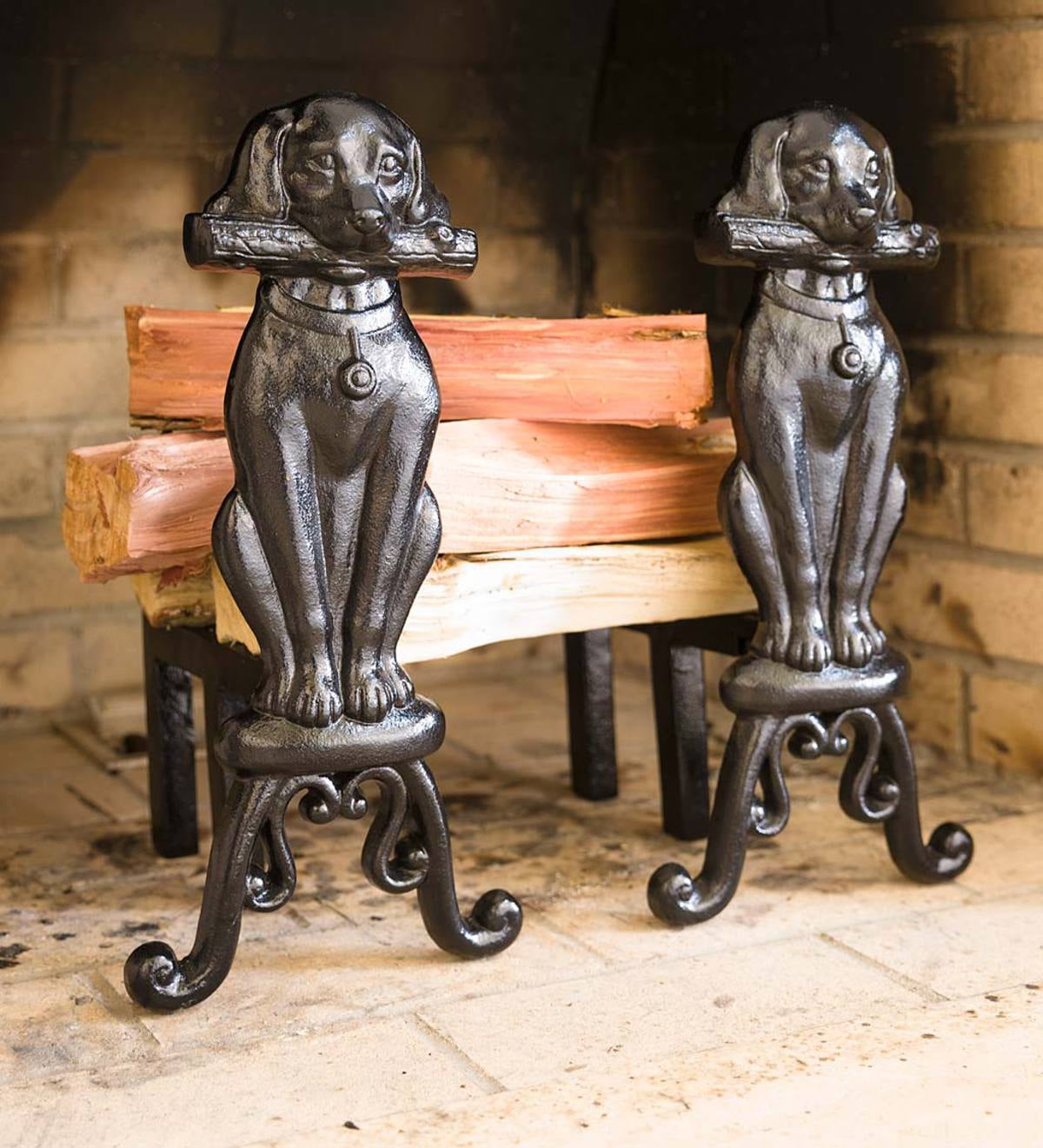 Cast Iron Fireplace Dog Andirons, Set of 2, Dog