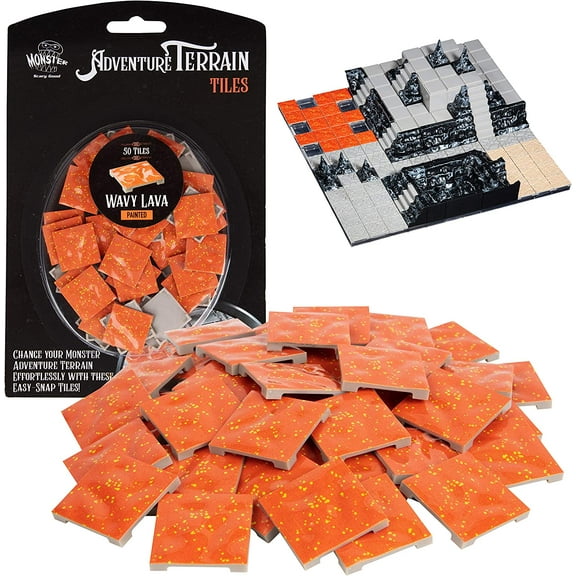 Monster Adventure Terrain- 50pc Wavy Lava Tile Expansion Pack- Hand-Painted 1x1” Tile Set- Creates Amazing Tabletop Terrain in Minute- Customize Your D&D and Pathfinder Dungeons
