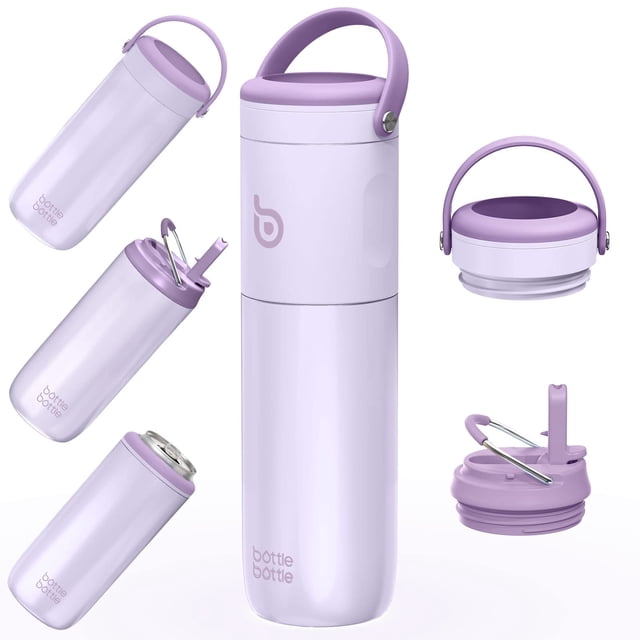 Botella de agua con aislamiento de 530 ml con pajita y 2 tapas
