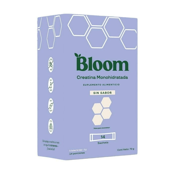 Suplemento alimenticio Bloom Sachet Creatina Monohidratada Caja con 14 sobres de 5 g c/u