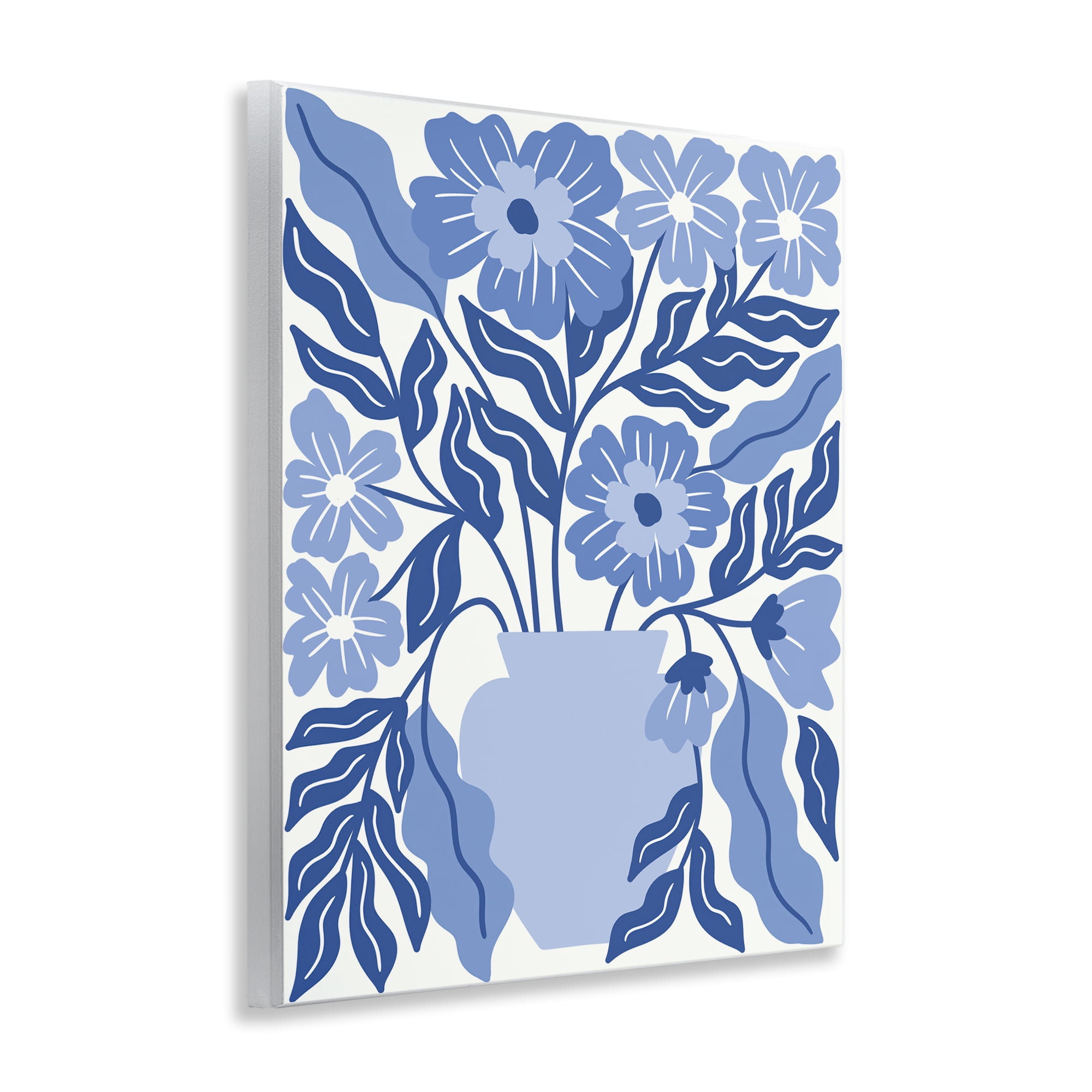 Stupell Industries Blue & White Flower Vase Plants & Flowers Painting Unframed Art Print Wall Art, 11 x 14