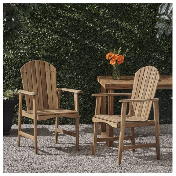Outdoor Weather Resistant Wood Adirondack Dining Chairs (Set of 2), Natural Finish