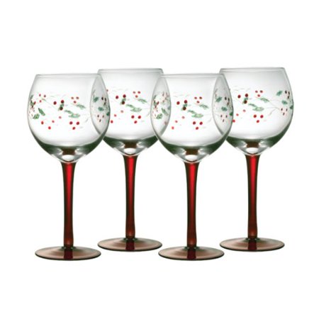 Pfaltzgraff Winterberry 13-Ounce Hand Painted Goblet, Set of 4, 13 Ounce, White