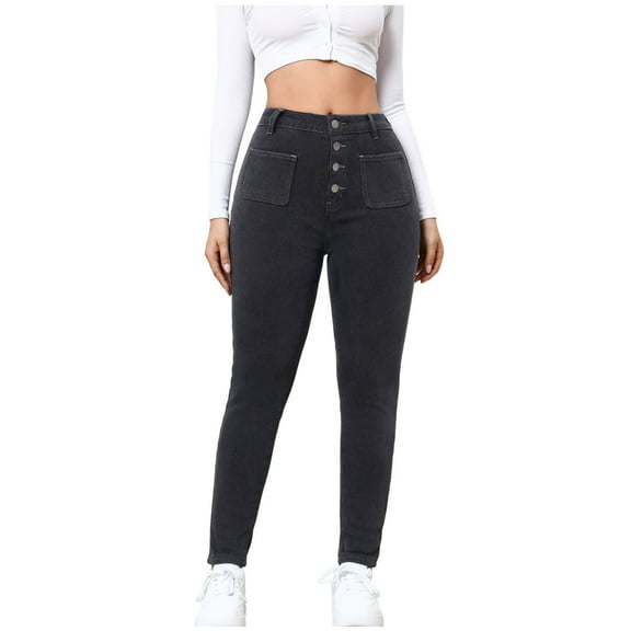 Mingw Winter Fleece Warm Jeans for Women Winter Fleece Thermal High Waist Slim Fit Jeggings Jeans Comfort Stretchy Denim Pants Work Casual Trousers,Black,L