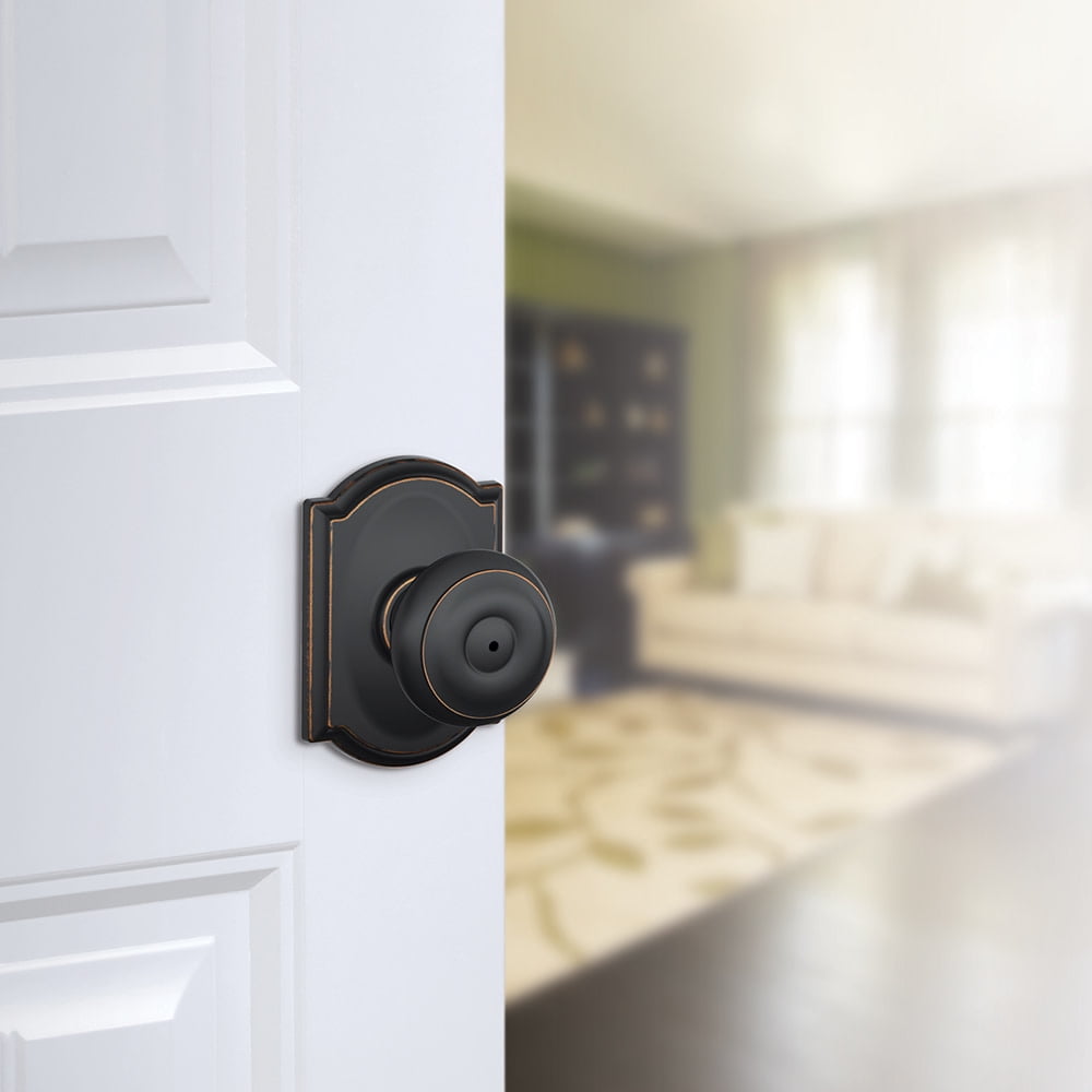 Schlage F40-Geo-Cam-716  Georgian Privacy Door Knob Set - Aged Bronze
