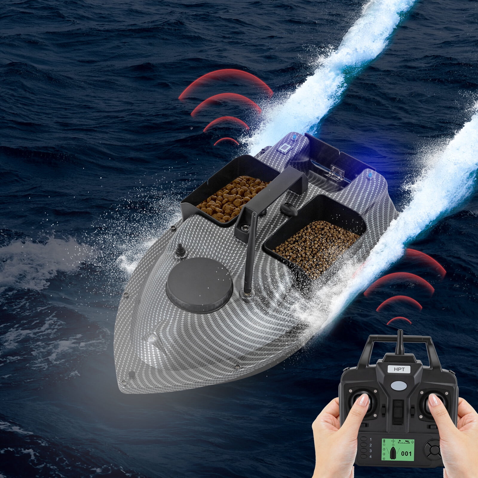5200mAh Fishing Bait Boat LED 500m Remote Control Bait Boat Dual Motor Design For Hook Delivery, Nesting