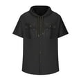 thumbnail image 4 of AHTJRT Mens Casual Short Sleeve Linen Shirts With Pocket Loose Fit Button Down Cardigan Hooded Vocation Tees Black 2XL, 4 of 6