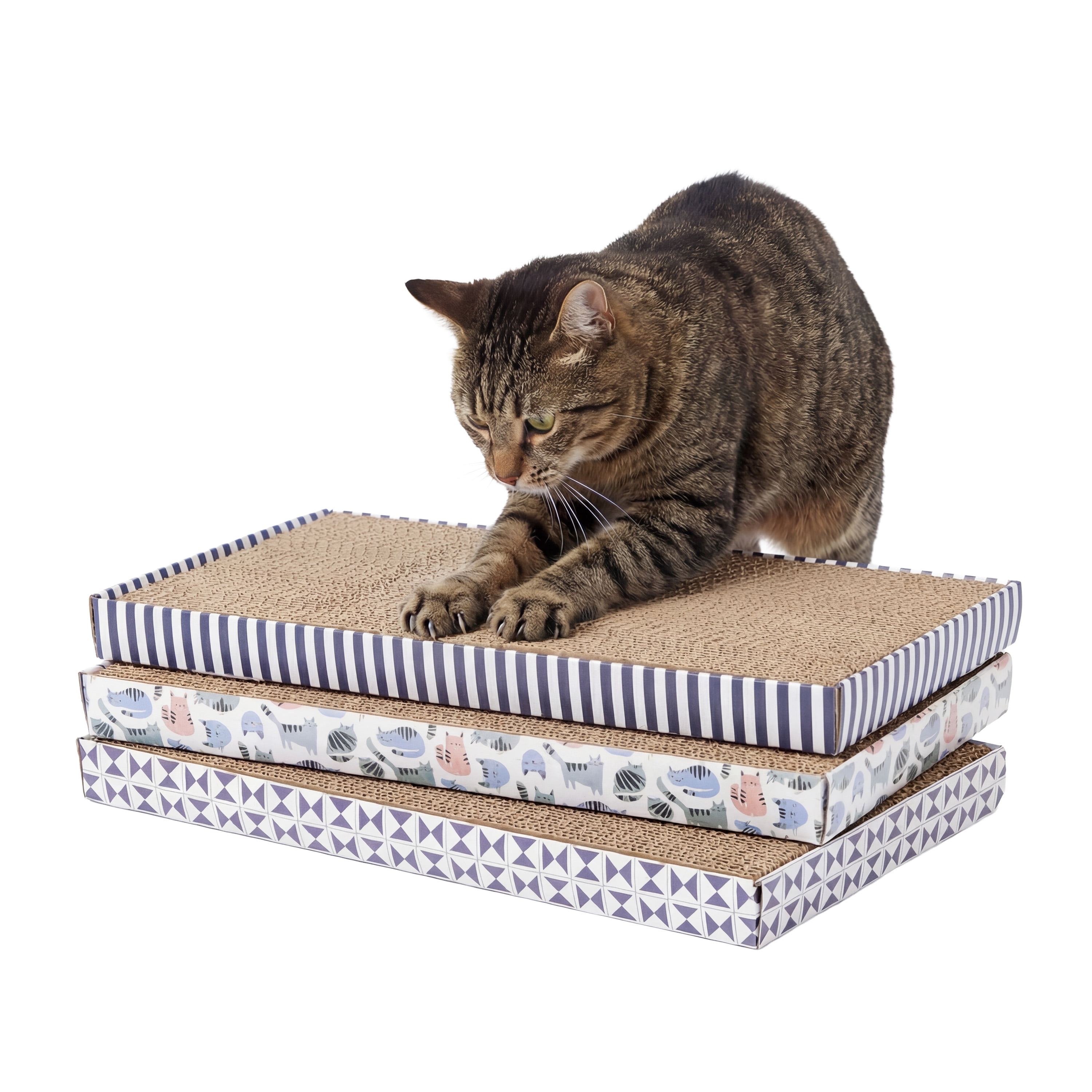 Kitty City Durable Mixed Cat Print Corrugated Cardboard Cat Scratching Pads, 3 Pack