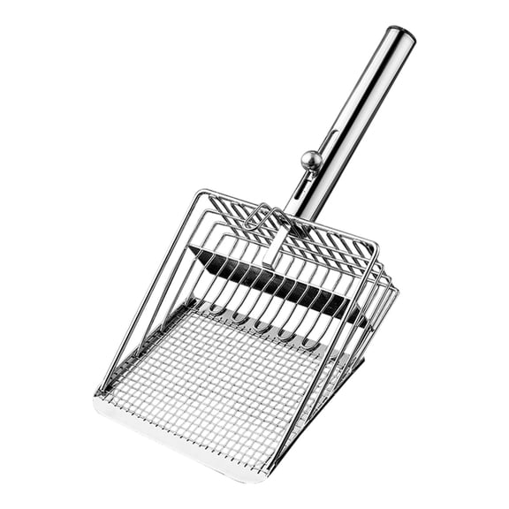 Large Size Metal Cat Litter Scoop, Small Hole Design for Fine Sand and Clumping Litter, Push Pull Cleaning Tool for Cats and Dogs, Durable Stainless Steel Scooper