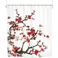 thumbnail image 6 of Red Floral Shower Curtain for Bathroom 60Wx72L Inch Cherry Blossom Flower Plum Asian Japanese Aesthetic Watercolor Traditional Weeping Branch Ink Scenery Waterproof Polyester Fabric Bathtub, 6 of 6