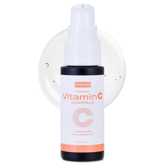 VEGREEN Suero facial intensivo sin agua pura vitamina C ampolla cuidado de la piel coreano | Reparación de barrera cutánea con suero en ampolla para la piel de vidrio | Suero antienvejecimiento e ilum