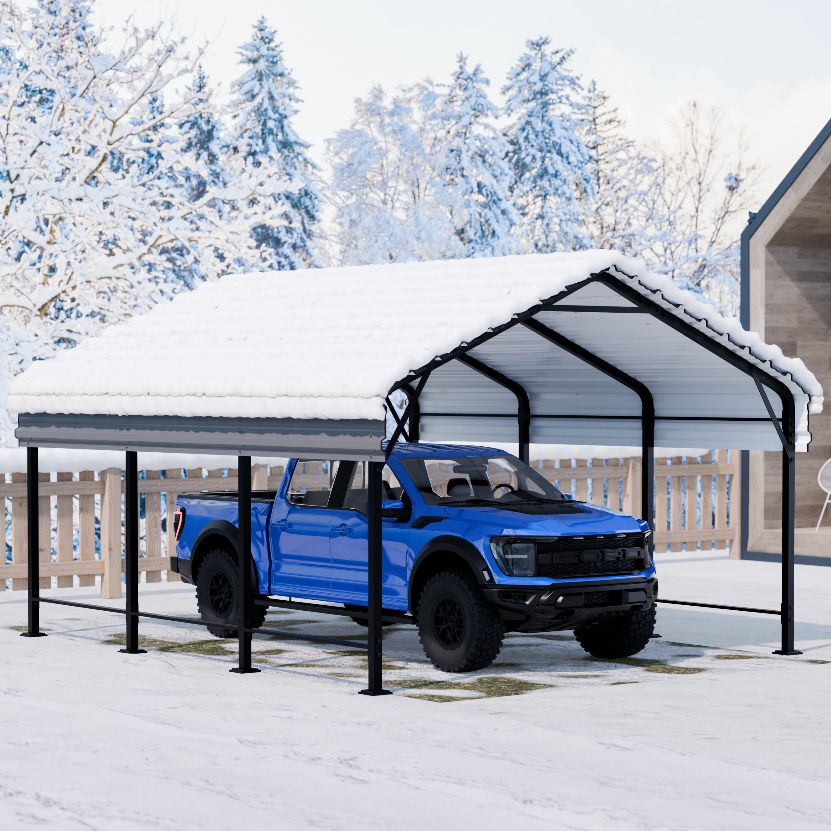 Walsunny Steel Carport 12X15 FT Heavy Duty Carport Canopy with Galvanized Steel Roof and Frame Metal Carport