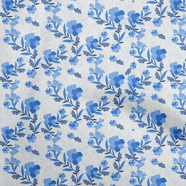 oneOone Tissu Polyester Spandex Bleu à Fleurs pour Robe Tissu Imprimé au Mètre 56 Pouces de Large