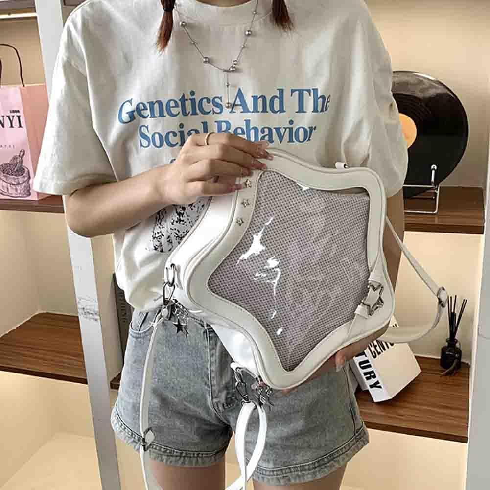 Baguery Ita Bag Star Shaped Purse - PU Leather Cute Clear Crossbody Bag, Kawaii Pin Display Shoulder Bag (Bare Bag)​
