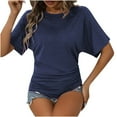thumbnail image 4 of Blue Women Shirts, Boat Neck Top For Women Short Sleeve Solid Color With Side Shirring Detail,Women Shirts 3XL, 4 of 6