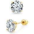thumbnail image 1 of 14K Solid Gold Round Stud Earrings Screwback Cubic Zirconia CZ, 1 of 3