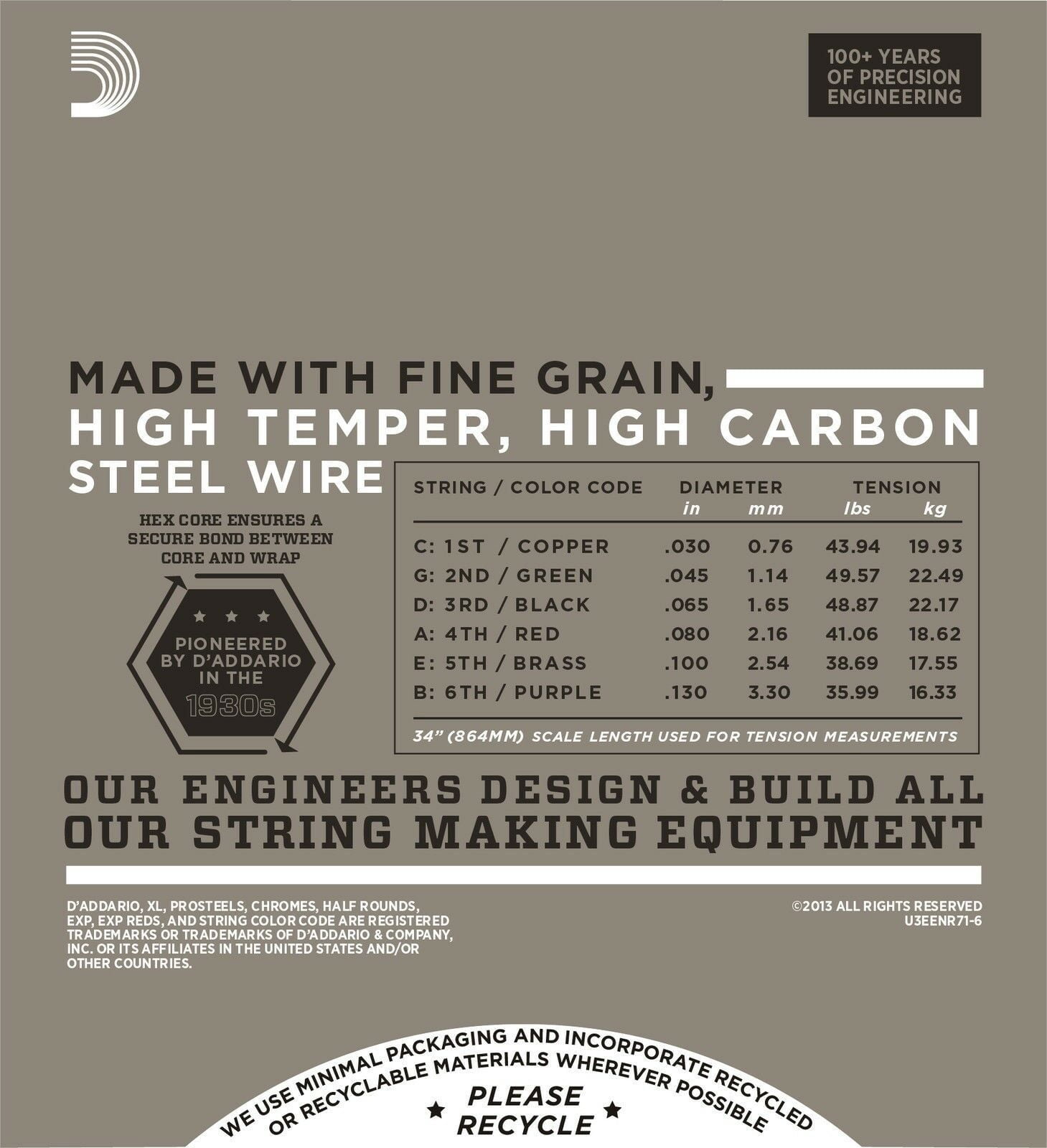 D'Addario ENR71-6 Half Round Bass Guitar Strings, Regular Light, 30-130, Long Scale