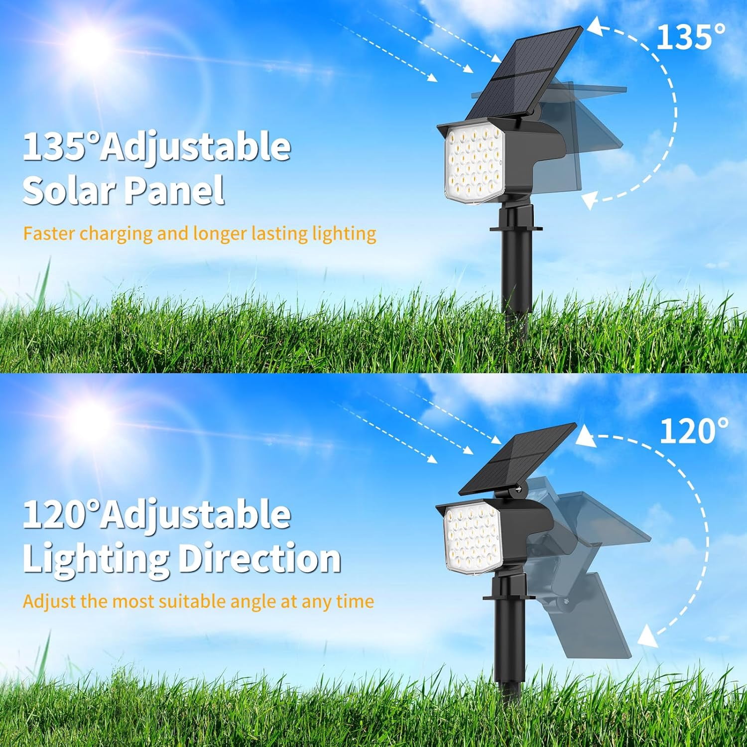 Solar Spot Lights Outdoor Waterproof Adjustable Solar Powered Landscape Lights for Yard 3 Long Time Lighting Modes Spotlights for Pathway Garden Outside Wall Pool Porch- 6 Pack, Warm White