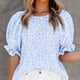 thumbnail image 4 of Women Floral Print Shirt Female Puff Sleeves Blouses Summer Casual Pullover Top All-matching Chiffon Blouse Streetwear Sky Blue XL, 4 of 5