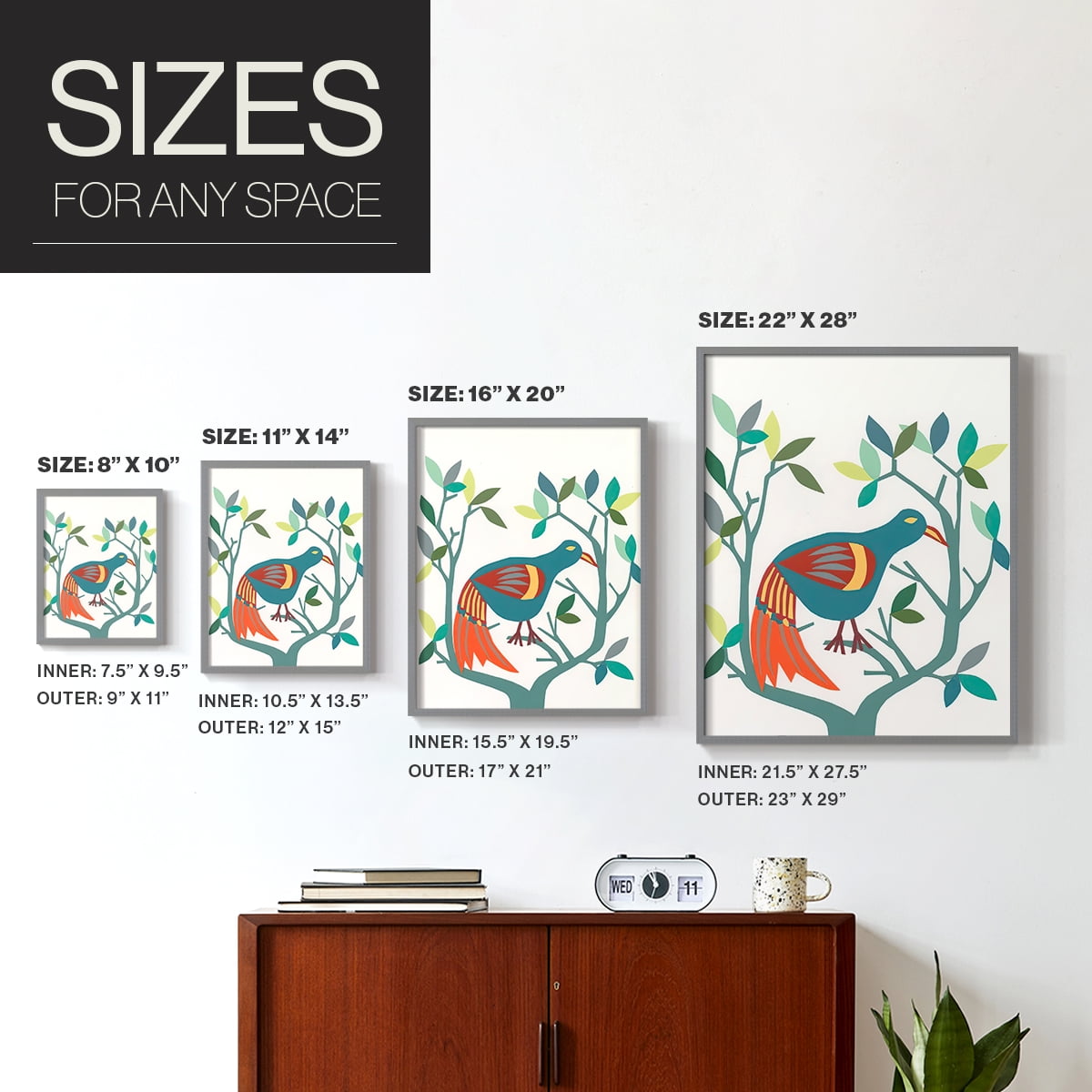 Whitty Bird II Framed Print in Gray Solid Wood 22 x 28 Framed Print