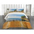 thumbnail image 3 of Ambesonne Italian Quilted Bedspread Set 3 Pcs, Bolsena Lake Italy View, King Size, Blue and Pale Brown, 3 of 5