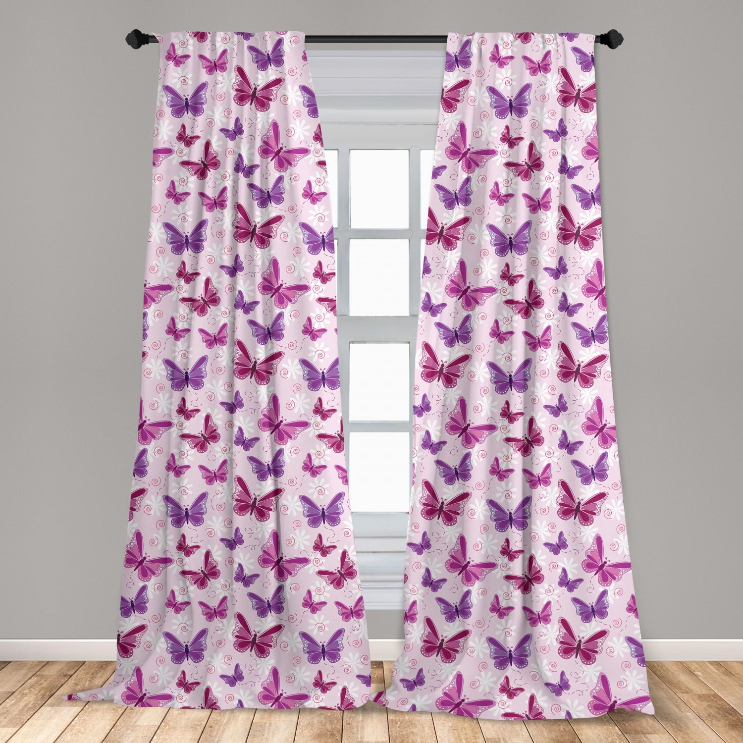 3D Blossom Butterfly Photo Printing Blockout 2Panel Curtain Drapes Fabric Window 