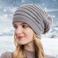 thumbnail image 2 of Wuphunn Womens Winter Knitted Beanie Hat Soft Slouchy Cuffed Toboggan Hats Y2k Thermal Hat Pompom Soft Warm Hat Thermal Beanie Winter Cap Gray One Size, 2 of 4