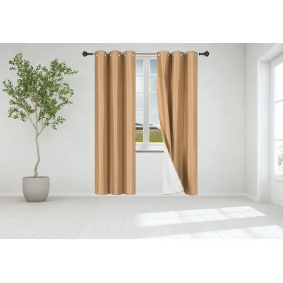Gorgeous Home Linen 2pc Set Blackout Window Grommet Curtain Foam Lined Panels 35" Wide X 84" Length Each Pc. Solid Color Gold