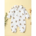 thumbnail image 2 of Arvbitana 0-24 Months Infant Baby Girls Boys Romper Bear Print Turn-Down Collar Long Sleeve Infant Jumpsuits Spring Fall Casual Newborn Bodysuits, 2 of 9
