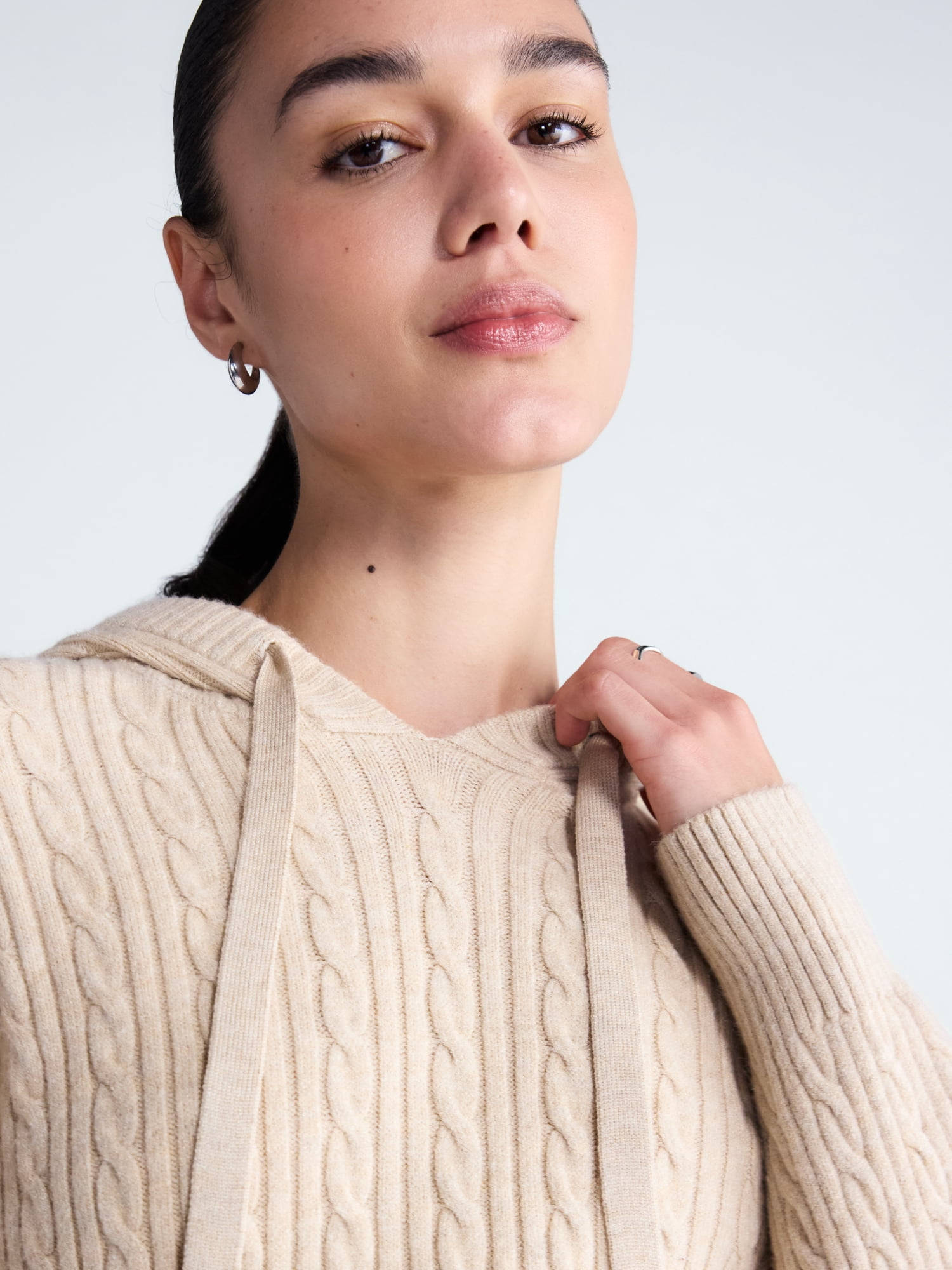 Free Assembly Women's and Women's Plus Cozy Yarn Cable Knit Hoodie Sweater, Midweight, Sizes XS-4X