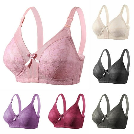 Fesfesfes Bras for Women Wireless Women s Plus Size BraCasual Sexy Lace Front Button Shaping Cup Shoulder Strap Underwire Bra Plus Size Extra-Elastic Wirefree Womens Bra
