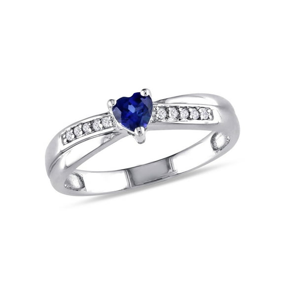 1/4 Carat (Ctw) Lab-Created Blue Sapphire Heart Ring in Sterling Silver with Accent Diamonds for Women