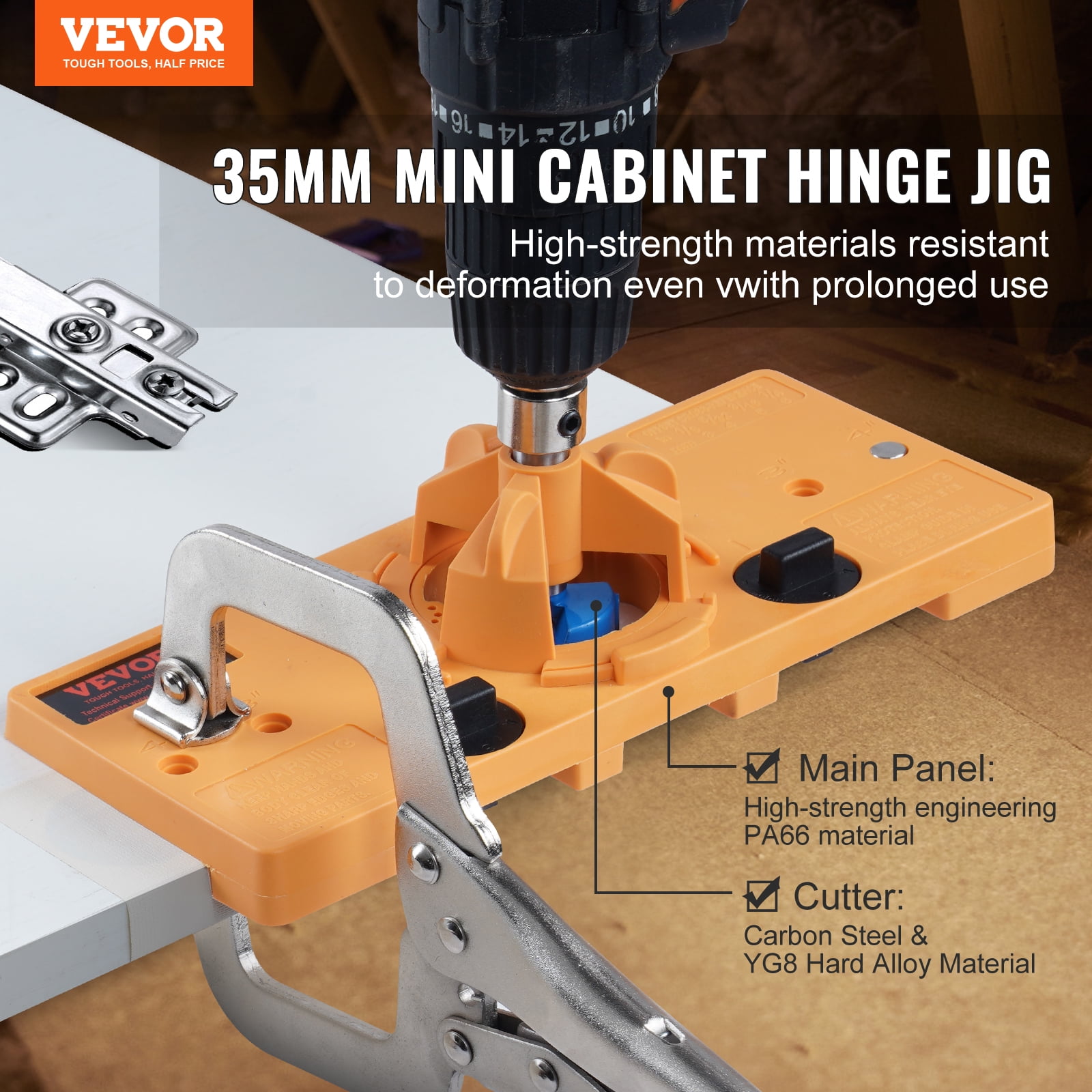 SKYSHALO Concealed Hinge Jig, Hinge Drilling Tool Set, PA66 Nylon and Steel Material, Suitable for Face Frame Cabinet Cupboard Door Hinges, DIY Tools for Cabinet Door Installation