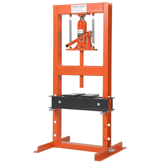 Presse Hydraulique d'Atelier de 6 Tonnes – Presse de Plancher de Garage à Cadre en H avec Hauteur de Table de Travail Réglable et 2 Plaques en Acier – Vérin Hydraulique Robuste, Idéale pour la Réparation Automobile, le Travail du Métal, le Bricolage