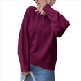 thumbnail image 3 of Suéter Informal Holgado de Larga con Solapa para Mujer, Color Liso, Estilo Holgado, de Punto. Rojo Vino L, 3 of 8